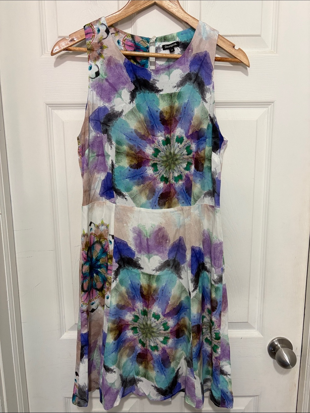 DESIGUAL Floral Multicolour Watercolour Fit-and-Flare Dress